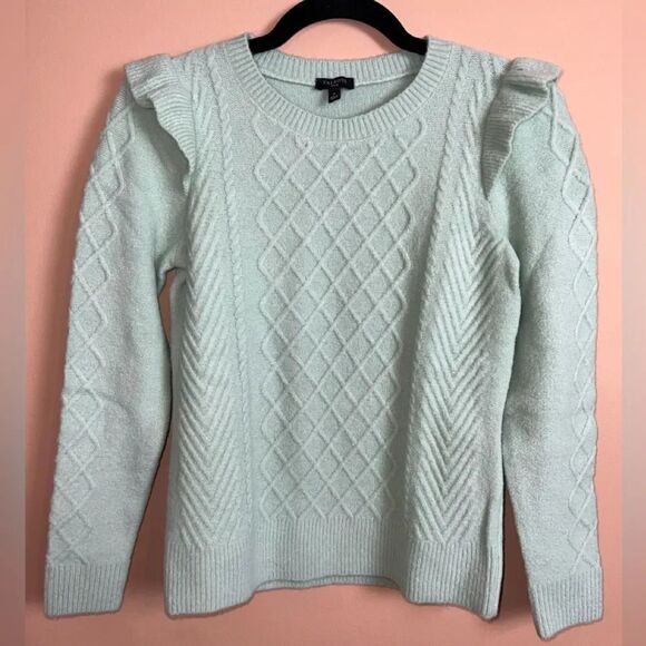 Talbots Mint Green Acrylic Ruffle Sleeve Knit Sweater Size Small Petite NWOT - Picture 1 of 6